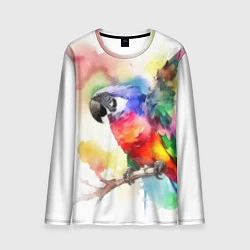 Лонгслив мужской Разноцветный акварельный попугай, цвет: 3D-принт