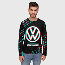 Лонгслив мужской Значок Volkswagen в стиле glitch на темном фоне, цвет: 3D-принт — фото 2