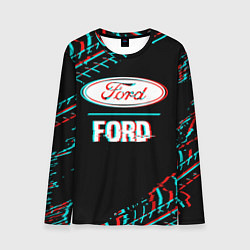 Лонгслив мужской Значок Ford в стиле glitch на темном фоне, цвет: 3D-принт