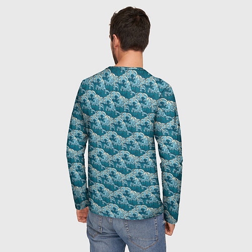 Мужской лонгслив Японские волны паттерн / 3D-принт – фото 4