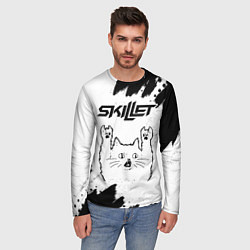 Лонгслив мужской Skillet рок кот на светлом фоне, цвет: 3D-принт — фото 2