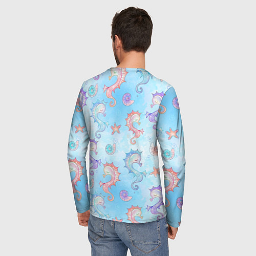Мужской лонгслив Морские коньки - паттерн / 3D-принт – фото 4