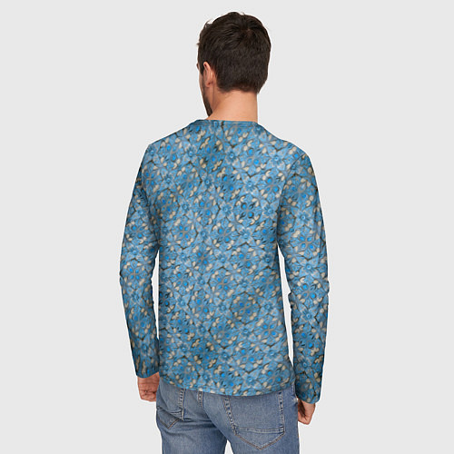 Мужской лонгслив Голубые незабудки текстура дерева / 3D-принт – фото 4