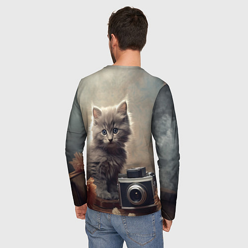 Мужской лонгслив Серый котенок, винтажное фото / 3D-принт – фото 4