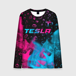 Лонгслив мужской Tesla - neon gradient: символ сверху, цвет: 3D-принт