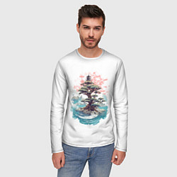 Лонгслив мужской Японское дерево и пагода в море, цвет: 3D-принт — фото 2