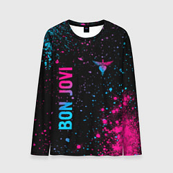 Мужской лонгслив Bon Jovi - neon gradient: надпись, символ