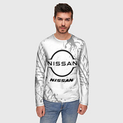 Лонгслив мужской Nissan speed на светлом фоне со следами шин, цвет: 3D-принт — фото 2