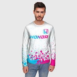 Лонгслив мужской Honda neon gradient style: символ сверху, цвет: 3D-принт — фото 2