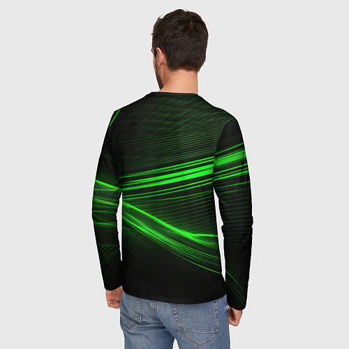 Мужской лонгслив Зеленые абстрактный линии / 3D-принт – фото 4