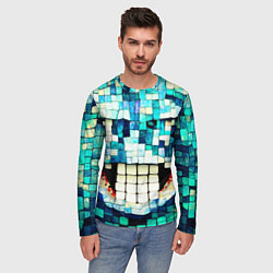 Лонгслив мужской Смайлик из бирюзовой мазайке, цвет: 3D-принт — фото 2