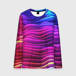 Лонгслив мужской Синие фиолетовые волны, цвет: 3D-принт