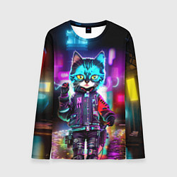 Мужской лонгслив Cool kitten - cyberpunk - neon glow