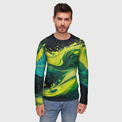 Лонгслив мужской Жидкая текущая зеленая краска, цвет: 3D-принт — фото 2