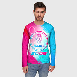 Лонгслив мужской Saab neon gradient style, цвет: 3D-принт — фото 2