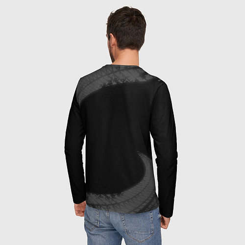 Мужской лонгслив Renault speed на темном фоне со следами шин / 3D-принт – фото 4