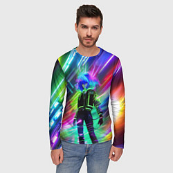 Лонгслив мужской Неоновая девчонка - аниме - нейросеть, цвет: 3D-принт — фото 2