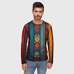 Лонгслив мужской Этнический орнамент в вертикальную полоску, цвет: 3D-принт — фото 2