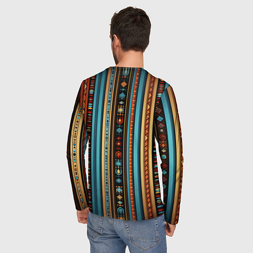 Мужской лонгслив Этнический паттерн в вертикальную полоску / 3D-принт – фото 4