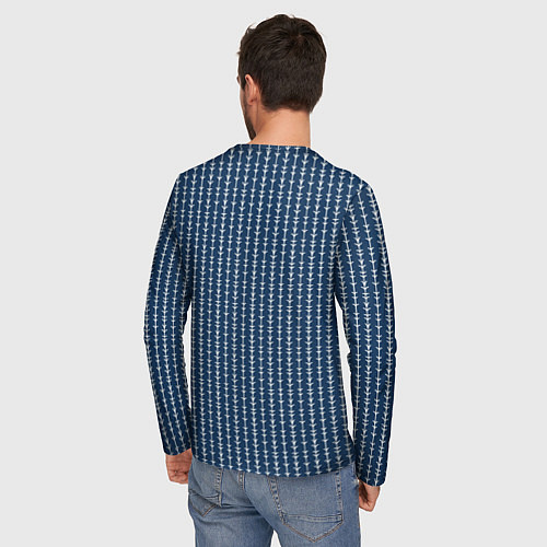 Мужской лонгслив Тёмно-синий полосатый / 3D-принт – фото 4
