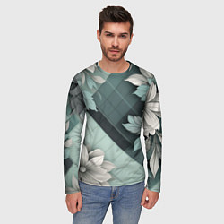 Лонгслив мужской Мятная клетка и цветы, цвет: 3D-принт — фото 2
