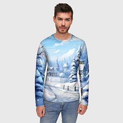 Лонгслив мужской Снежный зимний фон, цвет: 3D-принт — фото 2
