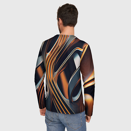 Мужской лонгслив Слияние красок оранжевого и чёрного абстракция / 3D-принт – фото 4