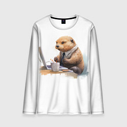 Лонгслив мужской Выдра за компьютером, цвет: 3D-принт