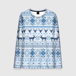 Лонгслив мужской Blue sweater with reindeer, цвет: 3D-принт
