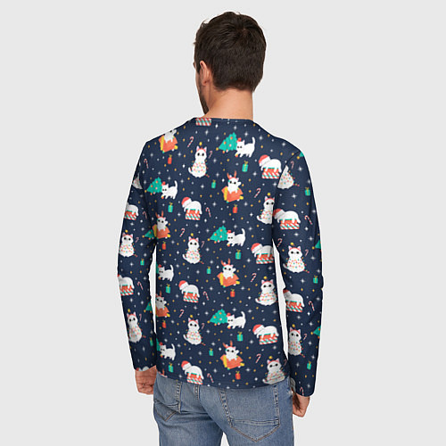 Мужской лонгслив Pattern with new years cats / 3D-принт – фото 4