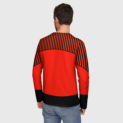 Мужской лонгслив Оранжево черный комбинированный узор в полоску / 3D-принт – фото 4