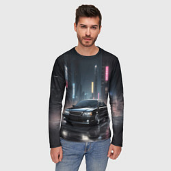 Лонгслив мужской Черный автомобиль в ночном городе, цвет: 3D-принт — фото 2