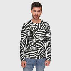 Лонгслив мужской Шкура зебры черно - белая графика, цвет: 3D-принт — фото 2