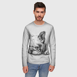 Лонгслив мужской Французский бульдог чб рисунок на стене, цвет: 3D-принт — фото 2