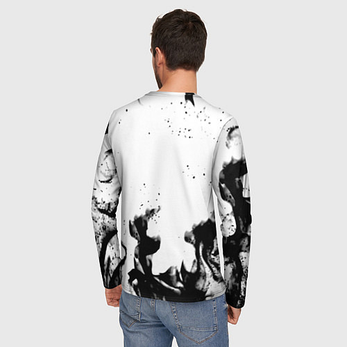 Мужской лонгслив Герб РФ огненный стиль чернобелый / 3D-принт – фото 4