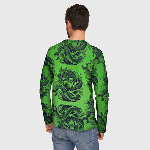 Мужской лонгслив Дракон и Дед Мороз паттерн на зеленом / 3D-принт – фото 4