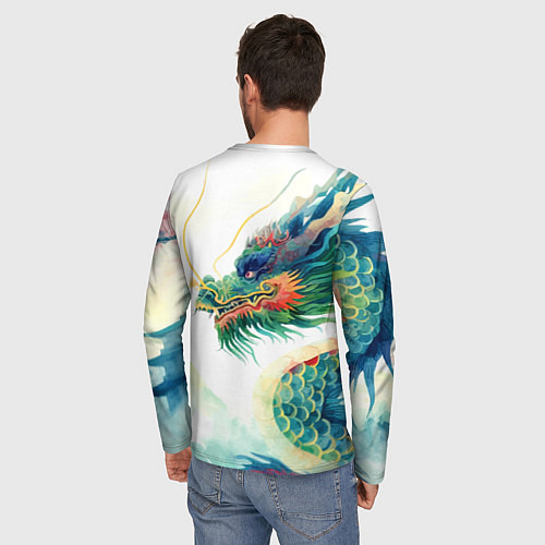 Мужской лонгслив Japanese dragon - watercolor art / 3D-принт – фото 4