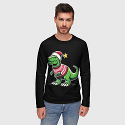 Лонгслив мужской Динозавр в рождественнском свитере, цвет: 3D-принт — фото 2