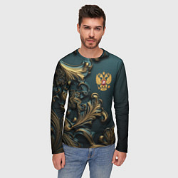 Лонгслив мужской Герб России и бирюзовый фон, цвет: 3D-принт — фото 2