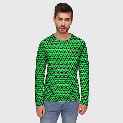 Лонгслив мужской Зелёные и чёрные треугольники, цвет: 3D-принт — фото 2