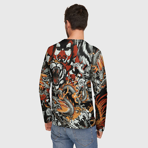 Мужской лонгслив Самурай дракон и тигр / 3D-принт – фото 4