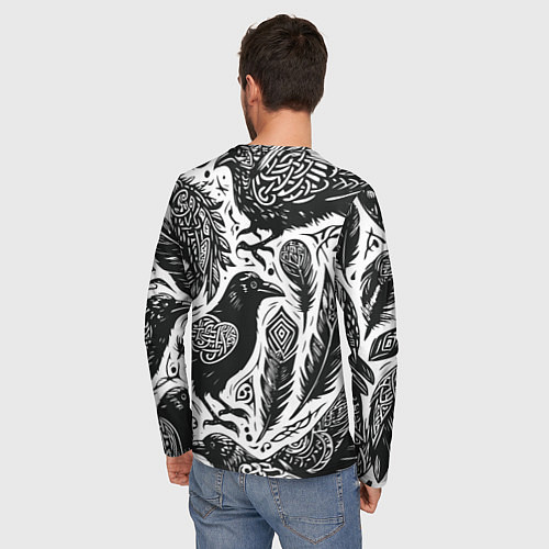 Мужской лонгслив Черные вороны руны паттерн / 3D-принт – фото 4
