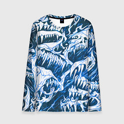 Лонгслив мужской Белые клыки на синем фоне, цвет: 3D-принт