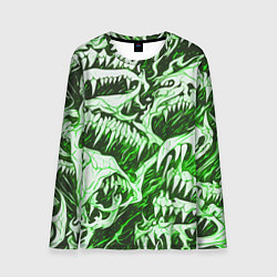 Мужской лонгслив Белые клыки на зелёном фоне