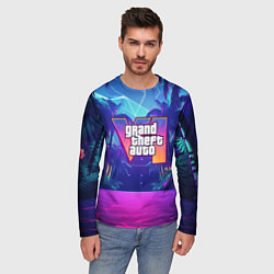 Лонгслив мужской Gta 6 логотип в стиле ночного vice city, цвет: 3D-принт — фото 2