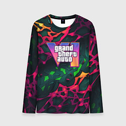 Лонгслив мужской GTA 6 logo яркий неоновый камуфляжный стиль, цвет: 3D-принт