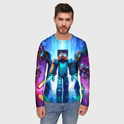 Лонгслив мужской Майнкрафт и киберпанк - коллаба, цвет: 3D-принт — фото 2
