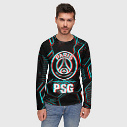 Лонгслив мужской PSG FC в стиле glitch на темном фоне, цвет: 3D-принт — фото 2