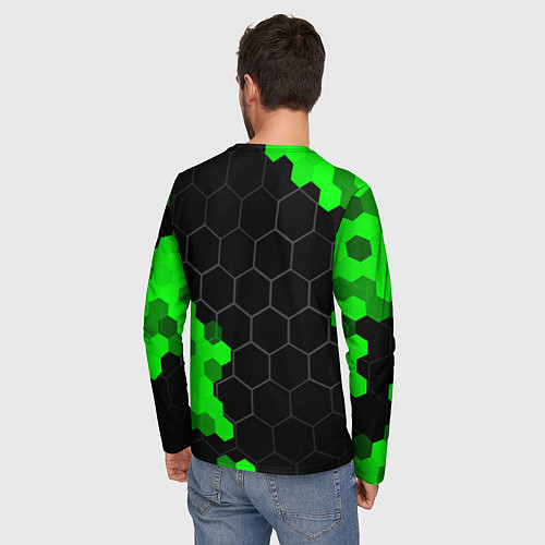 Мужской лонгслив Opel green sport hexagon / 3D-принт – фото 4