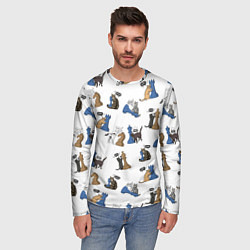 Лонгслив мужской Котики и шахматы белый, цвет: 3D-принт — фото 2